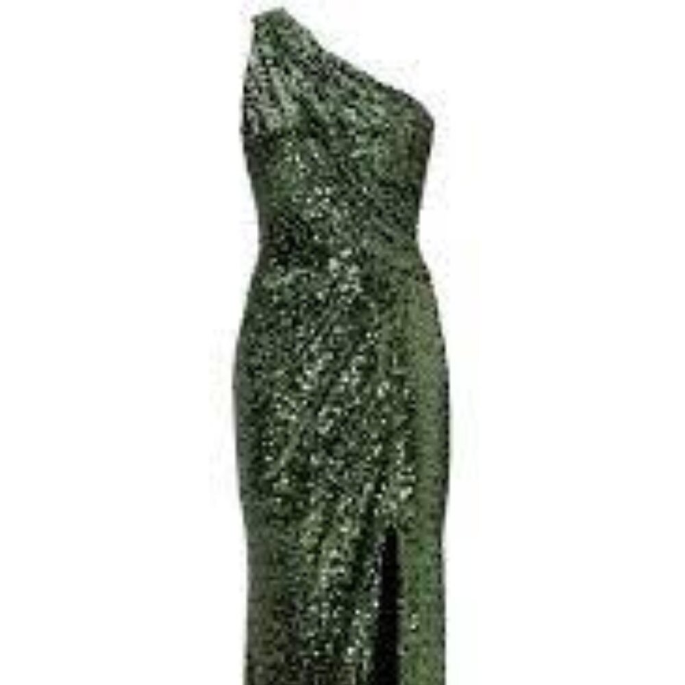 Badgley Mischka long emerald sequined dress